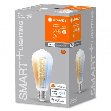 LEDVANCE E27 SMART+ WiFi LED Filament Edison Lampe klar dimmbar 8W wie 60W 2700-6500K Tunable White